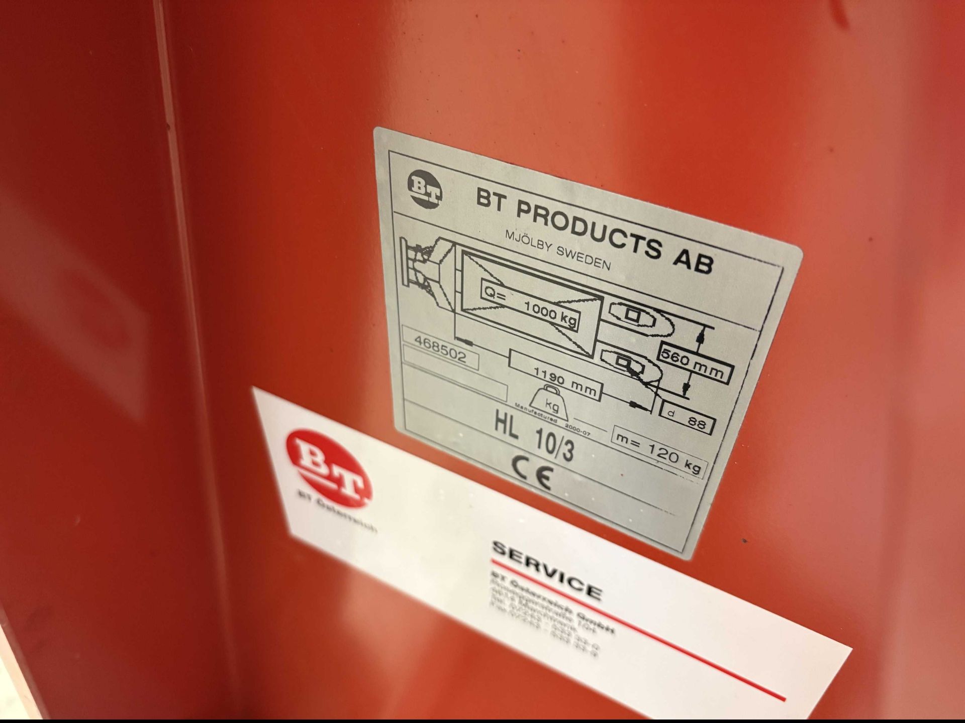 BT HL10/3 high lifter hydraulic pallet truck, 1000kg maximum capacity, S/No.468502, year 2001 - Image 4 of 6