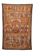 A LARGE RAJASTHANI PHAD FOLK NARRATIVE TEXTILE WITH MIRROR WORK, 19TH/20TH CENTURY.
