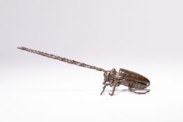 A JAPANESE ARTICULATED BRONZE LONGHORN BEETLE JIZAI OKIMONO SIGNED MYOCHIN.