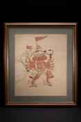 A NORTH INDIAN FOLK PAINTING OF PANCHAMUKHI HANUMAN WITH RAM-NAM SCRIPT, 19TH CENTURY.