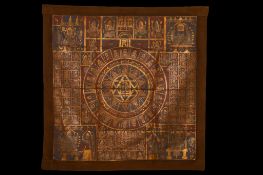 A LARGE INDIAN TANTRIC JAIN MANDALA PAINTING ON CLOTH, 19TH CENTURY.