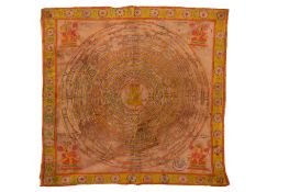 A NORTH INDIAN OR NEPALESE HAND-PAINTED SURI YANTRA MANDALA TEXTILE, 18TH CENTURY.