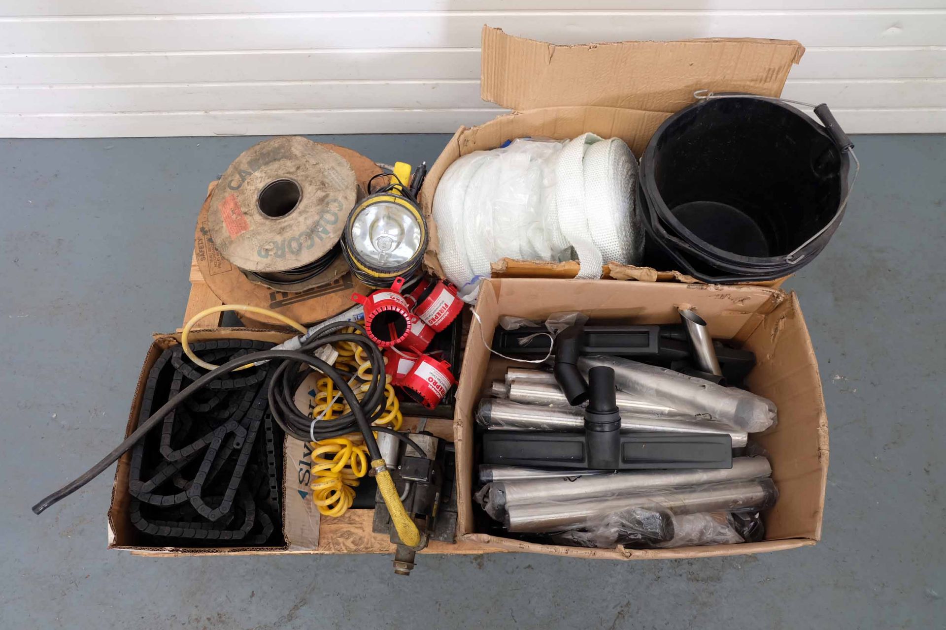 Pallet of Misc & Spares. Includes: Single Phase Pump, Vacuum Parts, Rolls of Wire, Fire Pro Pipe Cov - Image 2 of 4