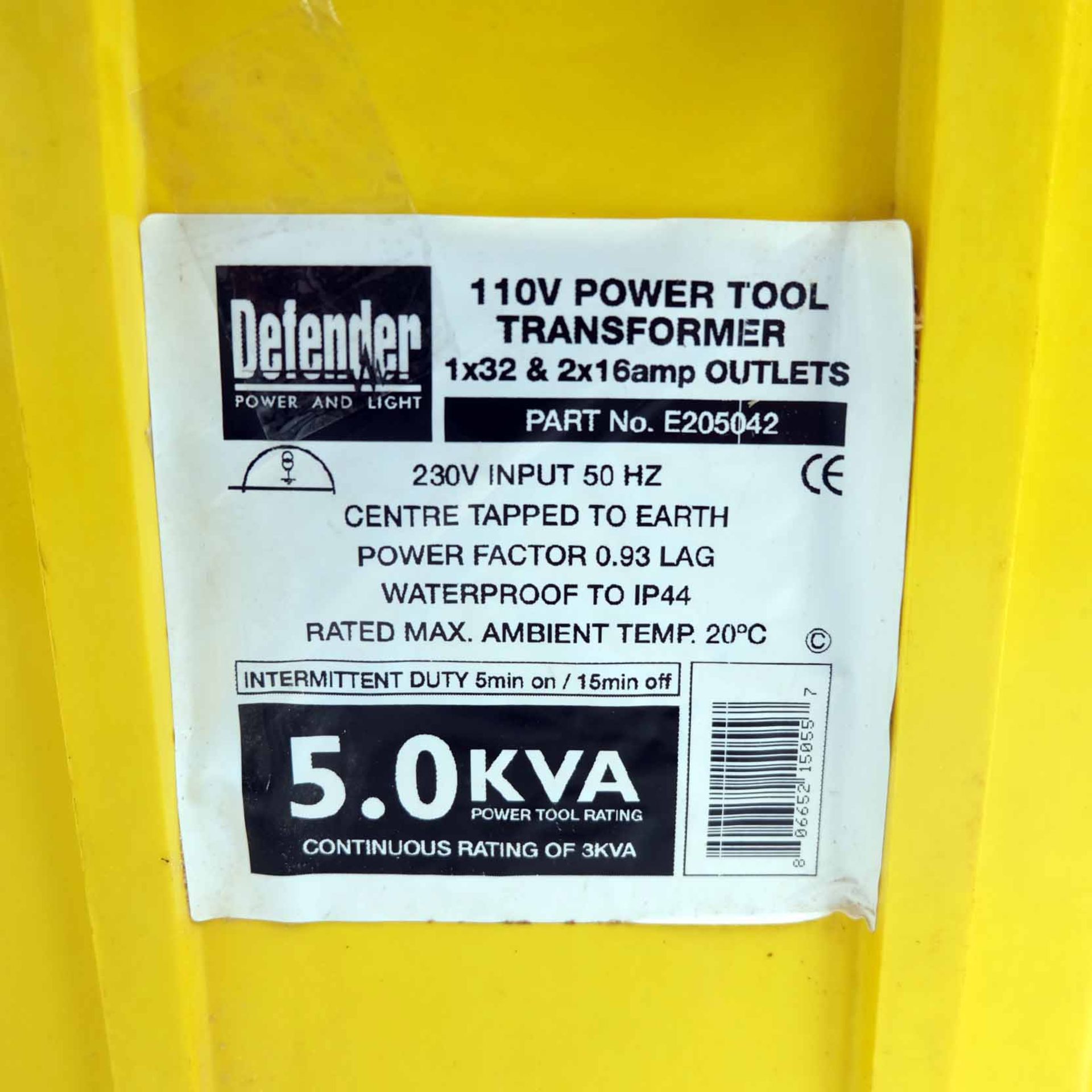 Defender 110V Transformer. 5.0KVA. 2 x 16A Outputs. 1 x 32A Output. 1 x Reset Button. 240V Input.  - Image 7 of 7