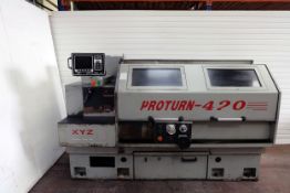 XYZ Model KP-L480 Proto-Trak Lathe with LX3 Control System. Camlock D1-8 Nose Fitting. 5MT Tailstock