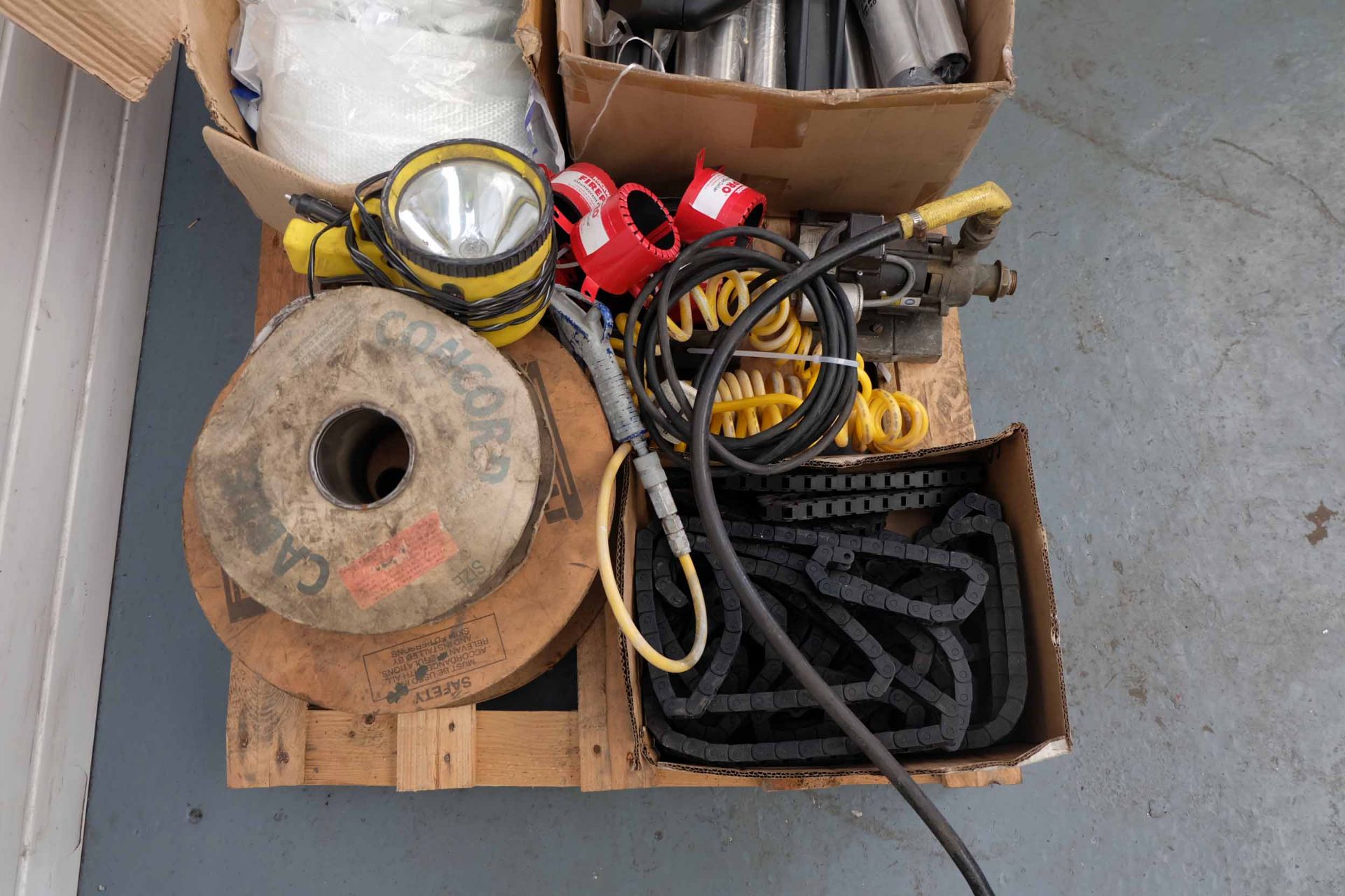 Pallet of Misc & Spares. Includes: Single Phase Pump, Vacuum Parts, Rolls of Wire, Fire Pro Pipe Cov - Image 3 of 4