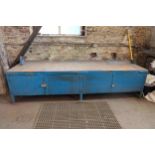 Steel Bench With Lockable Cupboards. Bench Dimensions 3040mm x 1150mm x 770mm H. 