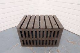 Cast Iron Tee Slotted Cube. Dimensions 24" x 18 1/4" x 15 1/4".