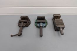 3 Vices Consisting of: 1 x Jones & Shipman Drill Vice, 3 1/4" Jaws, Max Opening 2". 1 x Indexa 445-0