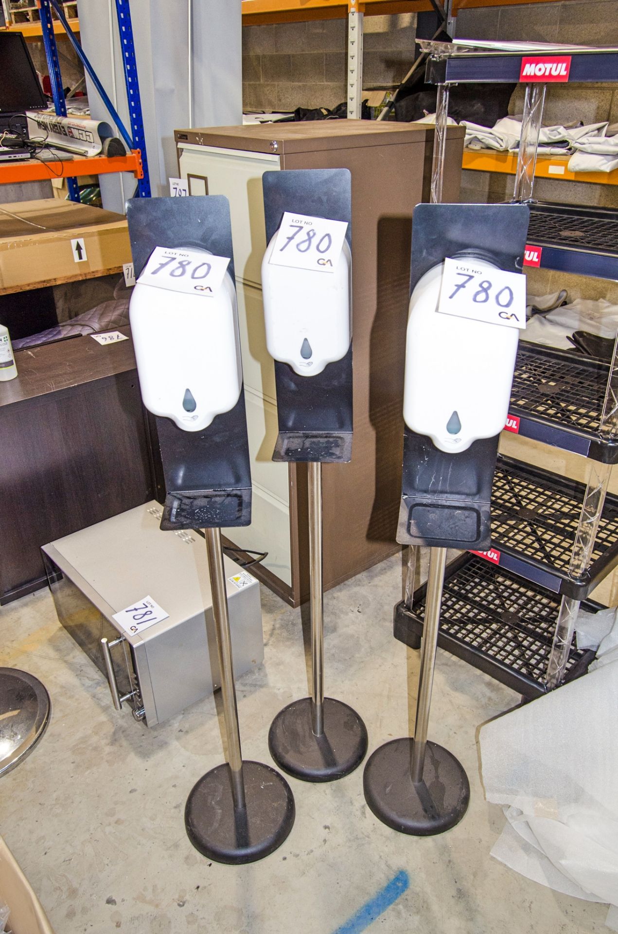 3 - stand mounted hand sanitiser dispensers