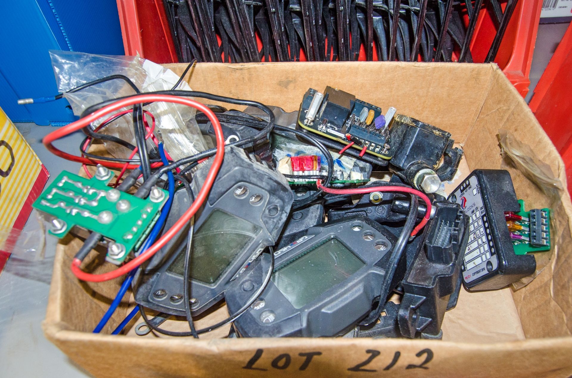 Box of 5 CCM GP450 instrument clocks and other electrical items