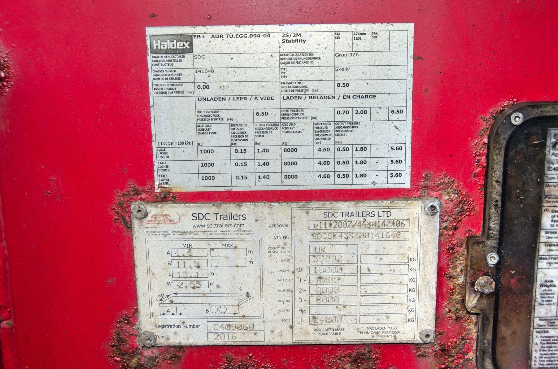 SDC 13.1 metre tri-axle skeletal log trailer Year: 2016 Reg/Ident No: C409060 VIN: SDCSK435300141648 - Image 15 of 17