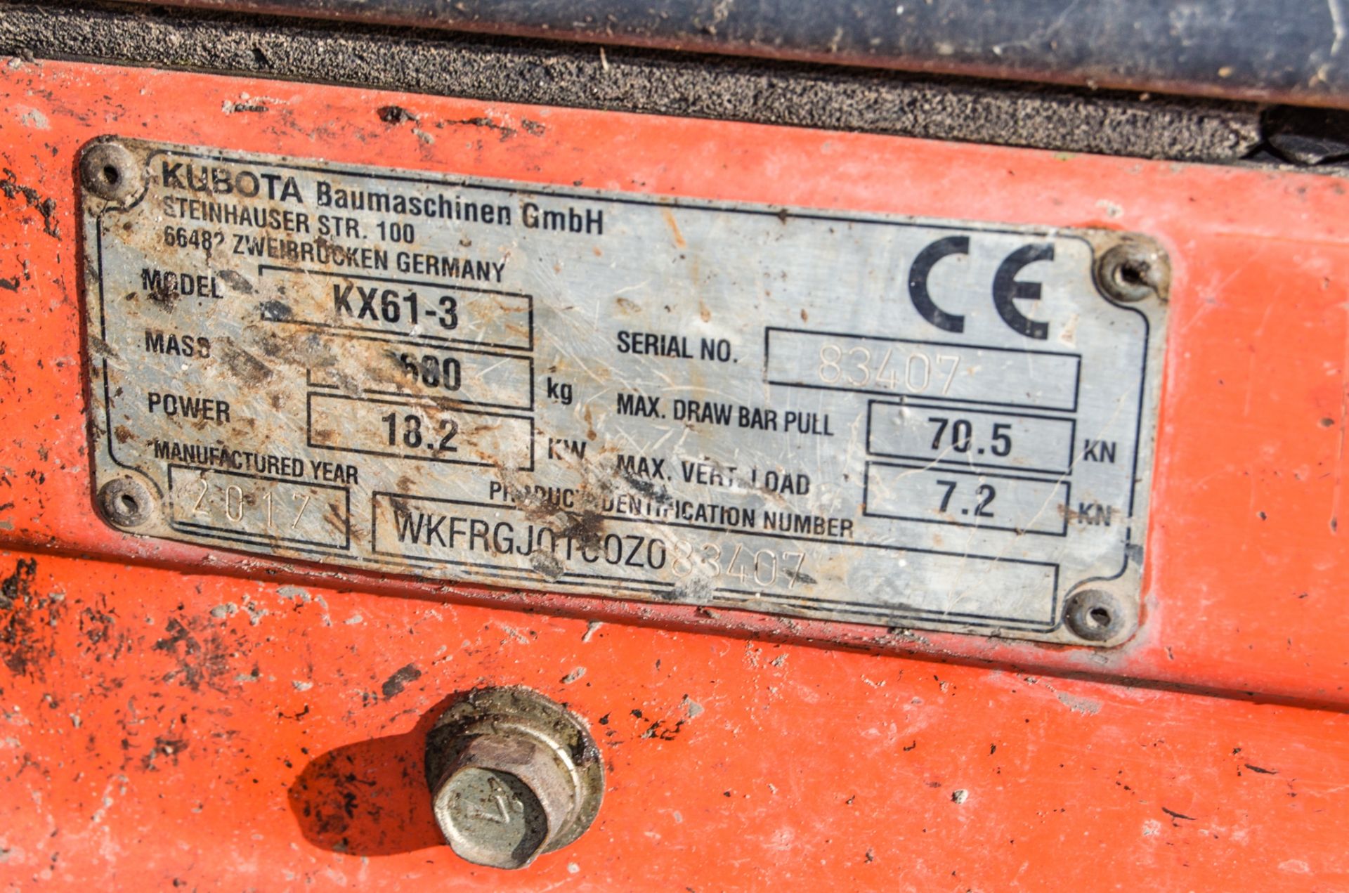Kubota KX61-3 2.6 tonne rubber tracked excavator Year: 2017 S/N: 83407 Recorded Hours: 2864 blade. - Image 25 of 25