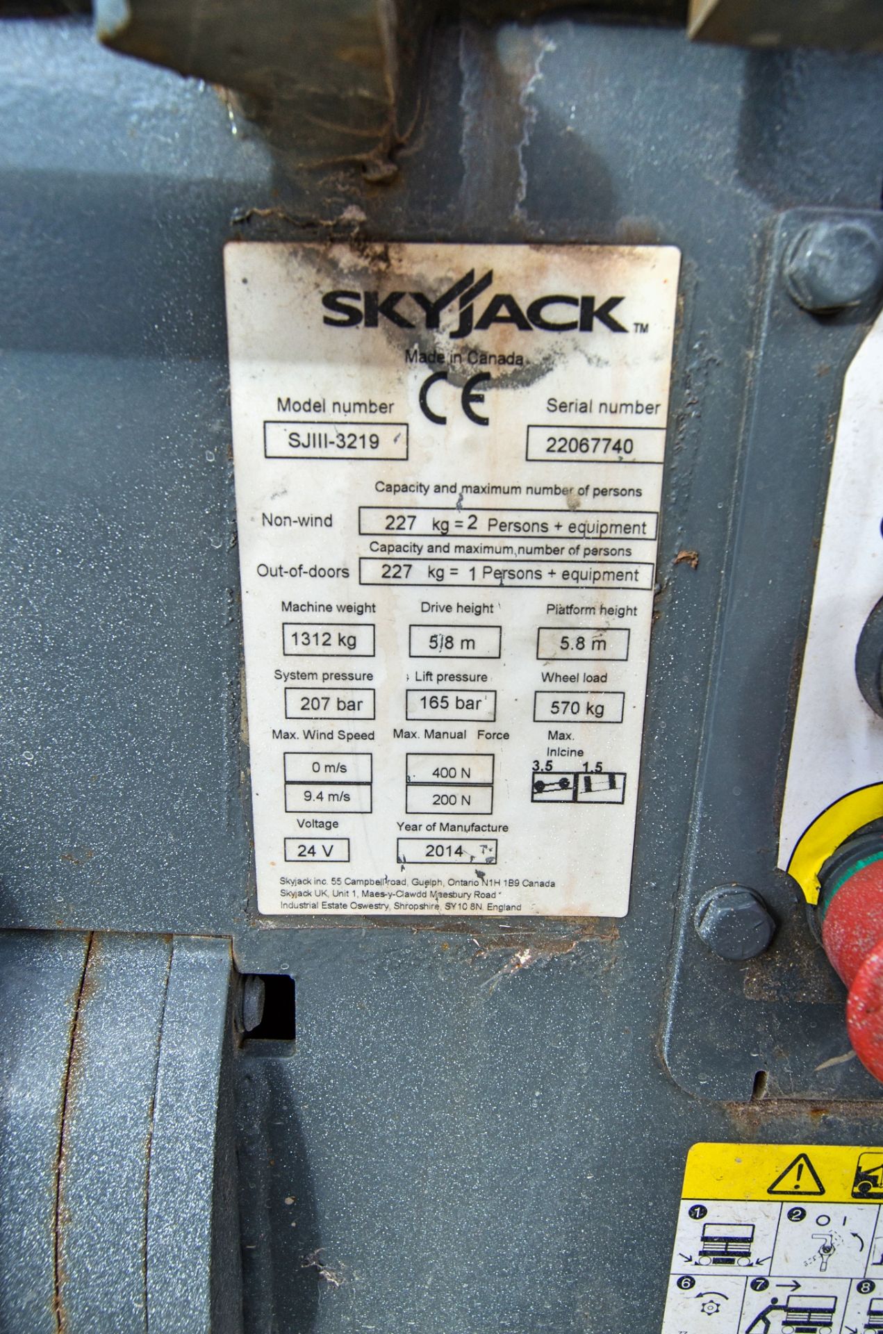 Skyjack SJIII 3219 battery electric scissor lift access platform Year: 2014 S/N: 22067740 HYP327 - Image 7 of 7