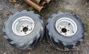Pair of 12 inch loader wheels & tyres Tyre size: 26 x 12.00-12