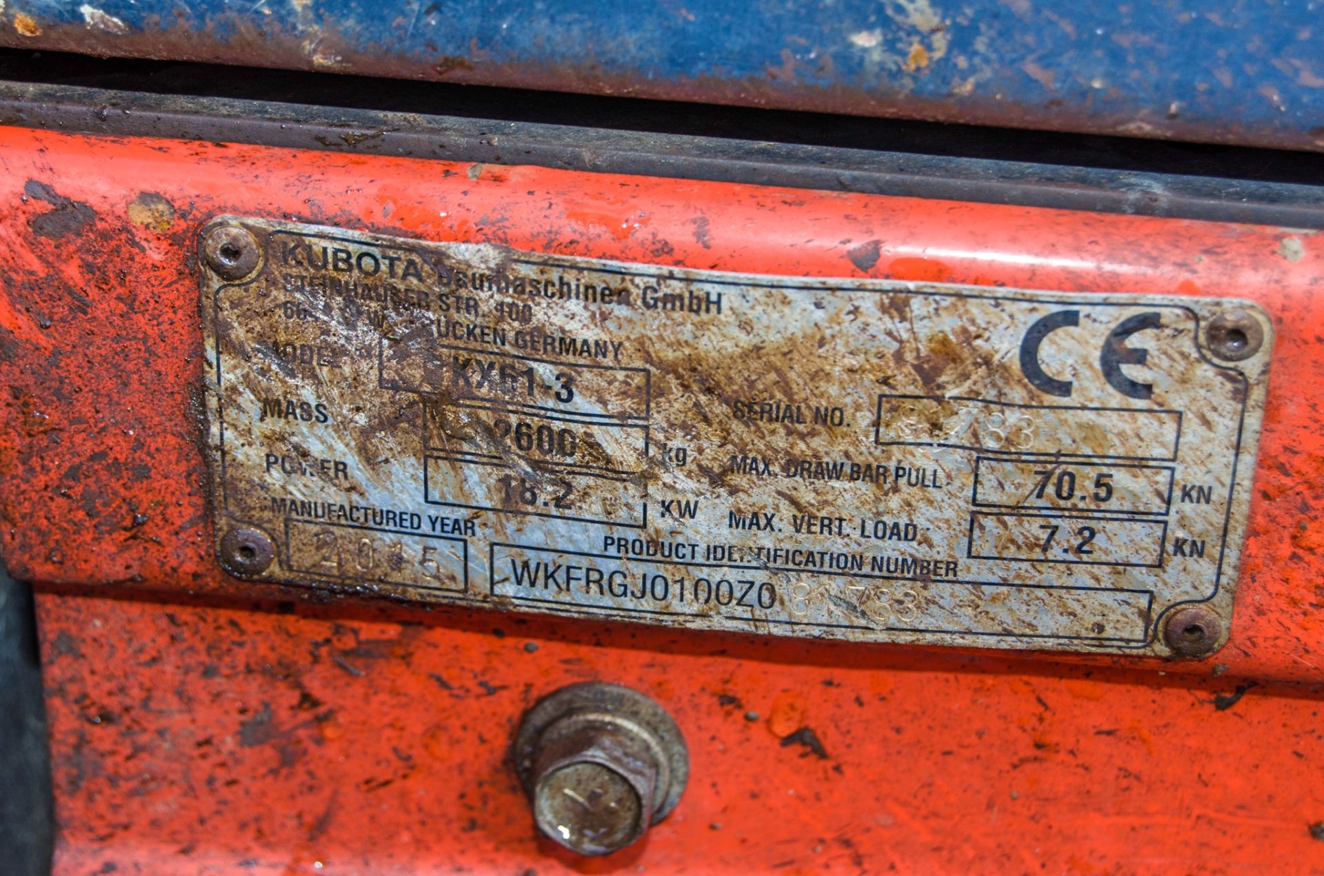 Kubota KX61-3 2.6 tonne rubber tracked excavator Year: 2015 S/N: 81783 Recorded Hours: 3857 blade. - Image 24 of 24