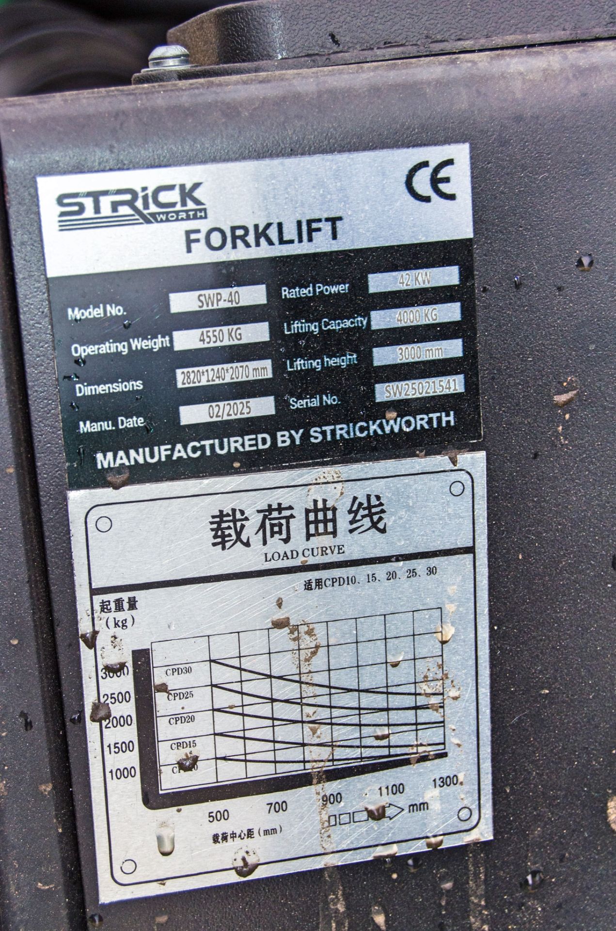Strickworth SWP-40 4 tonne diesel fork lift truck Date of Manufacture: 2025 S/N: 25021541 Recorded - Image 23 of 23