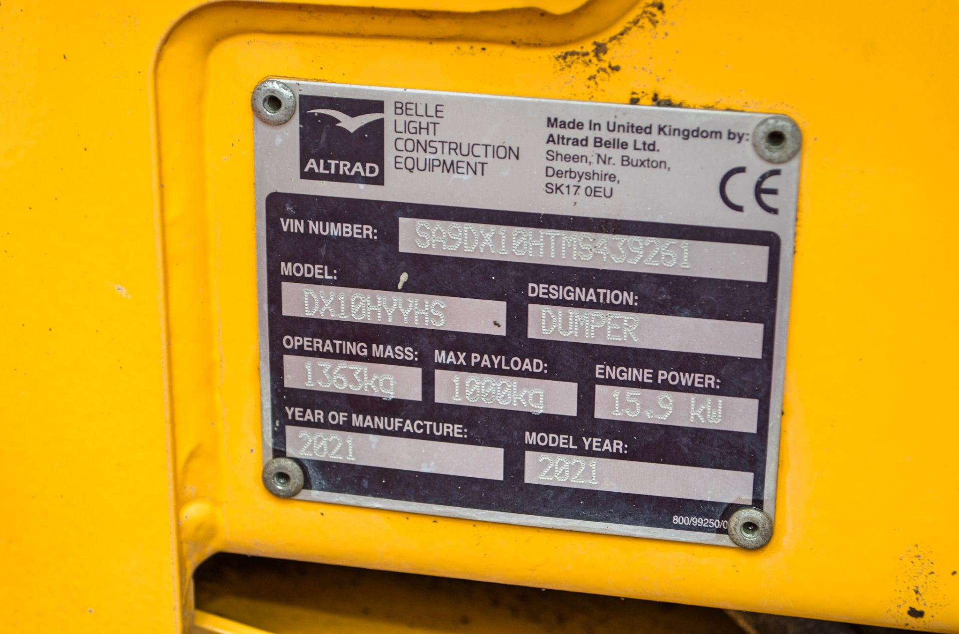Altrad Belle DX10 1 tonne hi-tip dumper Year: 2021 S/N: 439261 Recorded Hours: 490 2105BEL901 - Image 23 of 23