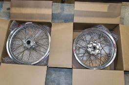 New and unused Haan and Excel front and rear wheel assembly, silver rim, silver hub, silver spokes