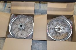 New and unused Haan and Excel front and rear wheel assembly, silver rim, silver hub, silver spokes