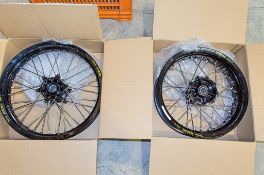 New and unused Haan and Excel front and rear wheel assembly, black rim, black hub, silver spokes and