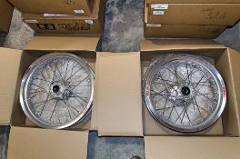 New and unused Haan and Excel front and rear wheel assembly, silver rim, silver hub, silver spokes