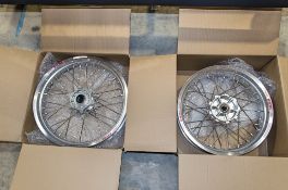 New and unused Haan and Excel front and rear wheel assembly, silver rim, silver hub, silver spokes