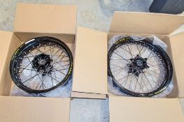 New and unused Haan and Excel front and rear wheel assembly, black rim, black hub, silver spokes and