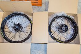 New and unused Haan and Excel front and rear wheel assembly, black rim, black hub, silver spokes and