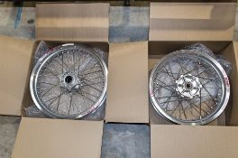 New and unused Haan and Excel front and rear wheel assembly, silver rim, silver hub, silver spokes