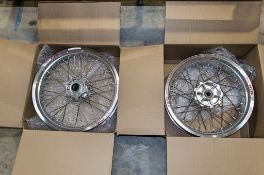 New and unused Haan and Excel front and rear wheel assembly, silver rim, silver hub, silver spokes