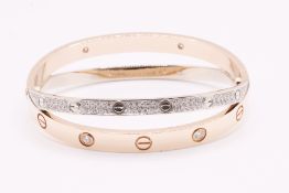 18k White & Rose Gold Diamond Love Bangle Set With Round Brilliant Natural Diamonds 1.47 Carat