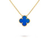 Vintage Alhambra Style Pendant & Chain - 18k Yellow Gold - Blue Agate