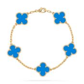 Vintage Alhambra style Bracelet - 18k Yellow Gold - Blue Agate