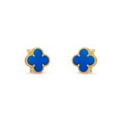Vintage Alhambra Style Earrings Blue Agate - 18ct Yellow Gold