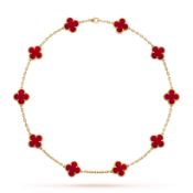 Vintage Alhambra Style Necklace Carnelian &18ct Yellow Gold