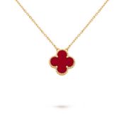 Vintage Alhambra Style Pendant & Chain Carnelian -18ct Yellow Gold