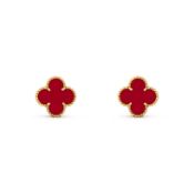 Vintage Alhambra Style Earrings Carnelian - 18K Yellow Gold