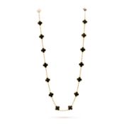 Vintage Alhambra Style Long Necklace Black Onyx &18ct Yellow Gold