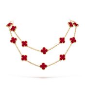 Vintage Alhambra Style Long Necklace Carnelian -18ct Yellow Gold