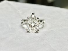 Pear Cut 5.30 Carat Diamond Set in Platinum Pave Ring F Colour VS2 Clarity - IGI