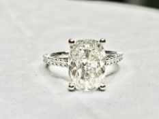 Cushion Brilliant Cut 5.26 Carat Diamond Set in Platinum Pave Ring F Colour VS2 Clarity - IGI