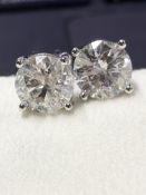 Round Brilliant Cut 4.13 Carat ( Natural ) Diamond Earrings J Colour I Clarity Set in 18k White Gold