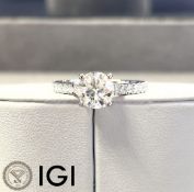 Round Brilliant Cut 1.61 Carat ( Natural ) Diamond Pave Ring Set in Platinum H Colour I2 Clarity IGI