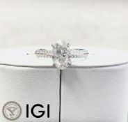Oval Cut 2.20 Carat ( Natural ) Diamond And Pave Set Ring in Platinum H Colour I2 Clarity IGI Cert