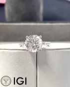 ** ON SALE ** Round Brilliant Cut 4.36 Carat (Natural) Diamond Pave Ring Set in Platinum F Colour