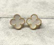 Vintage Alhambra Style Earrings Mother of Pearl - 18ct Yellow Gold