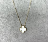 Vintage Alhambra Style Pendant & Chain Mother Of Pearl -18ct Yellow Gold