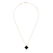 Vintage Alhambra Style Pendant & Chain Black Onyx -18ct Yellow Gold