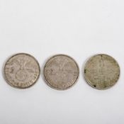 3 Münzen, 2 RM (2x Hindenburg, 1939, 1934 )